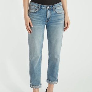 The Turnt Fling Mid Rise Studded Straight Leg Jean
